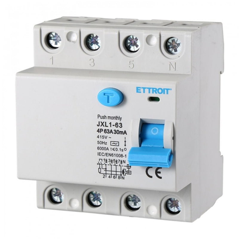 INTERRUTTORE DIFFERENZIALE PURO 4P 63A 30mA 380V - 6KA
