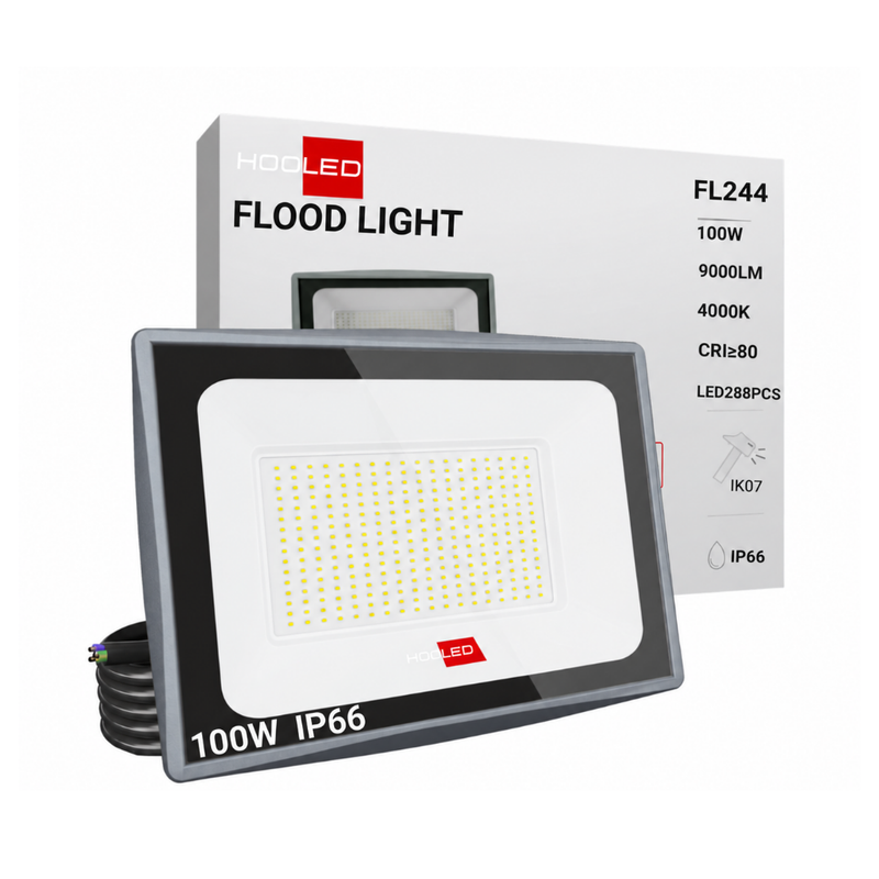 Proiettore LED 100W - Luce Naturale 4000K - 9000lm - Nero con cornice grigia - IP65