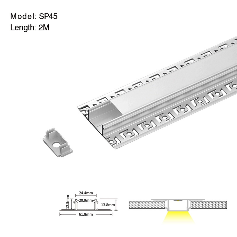 Profilo alluminio per Strip LED da incasso cartongesso 2000x61,8x13,8mm