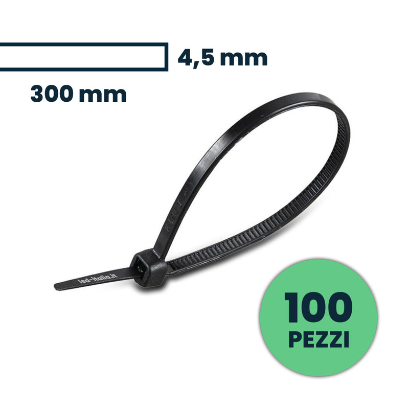 Fascetta per Cavi 4.5*300mm Colore Nero (Confezione 100 pezzi)