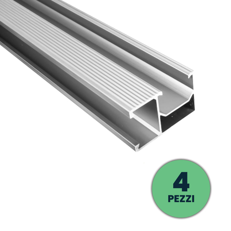 Profili in Alluminio Argento per Fissaggio Pannelli Solari Fotovoltaici Lunghezza 2m - CONF. DA 8 METRI