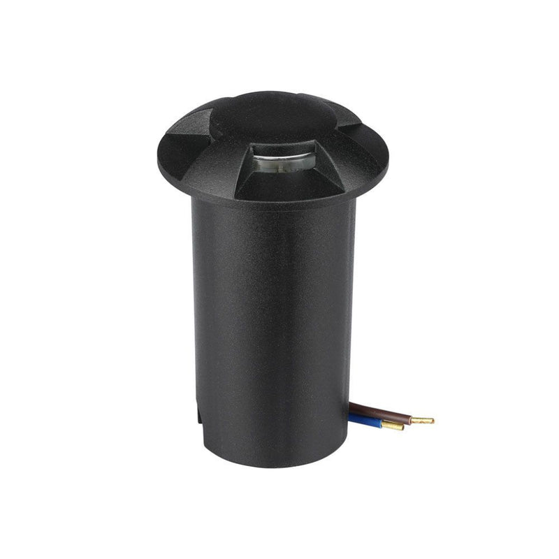 V-TAC Faretto LED Segnapasso a Cilindro da Interramento 1W con 4 Fasci Luminosi Colore Nero 12V 3000K IP67 Driver non Incluso