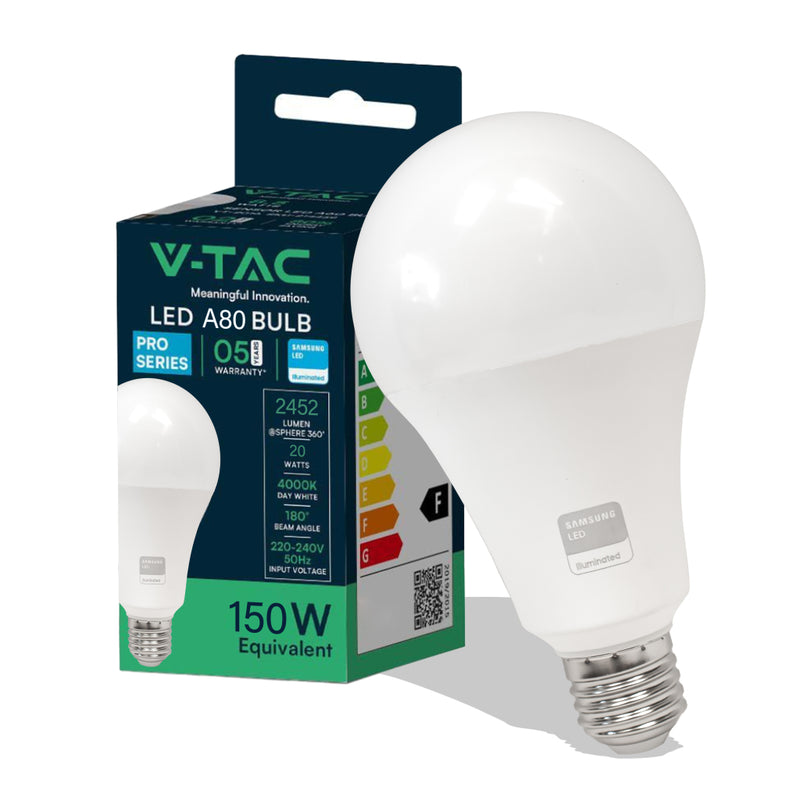 V-TAC PRO Lampadina LED Chip Samsung E27 20W 120LM/W A80 4000K