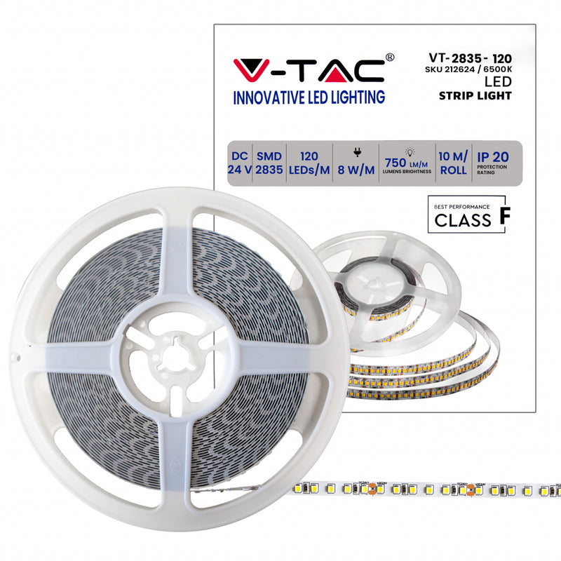 V-TAC Strip LED SMD2835 8W/m 10m 120 LED/m 6500K 24V IP20 8mm