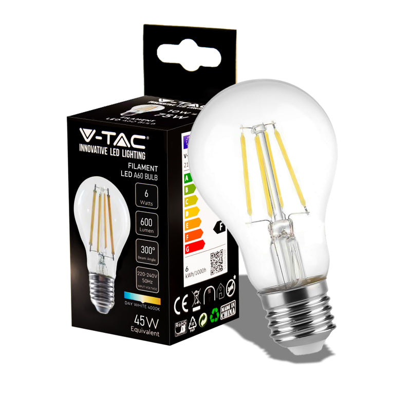 V-TAC Lampadina LED E27 6W A60 Filamento 4000K