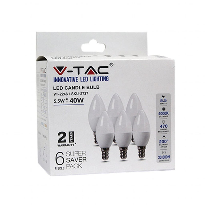 Lampadina LED E14 5,5W a Candela 4000K (Box 6 pezzi)