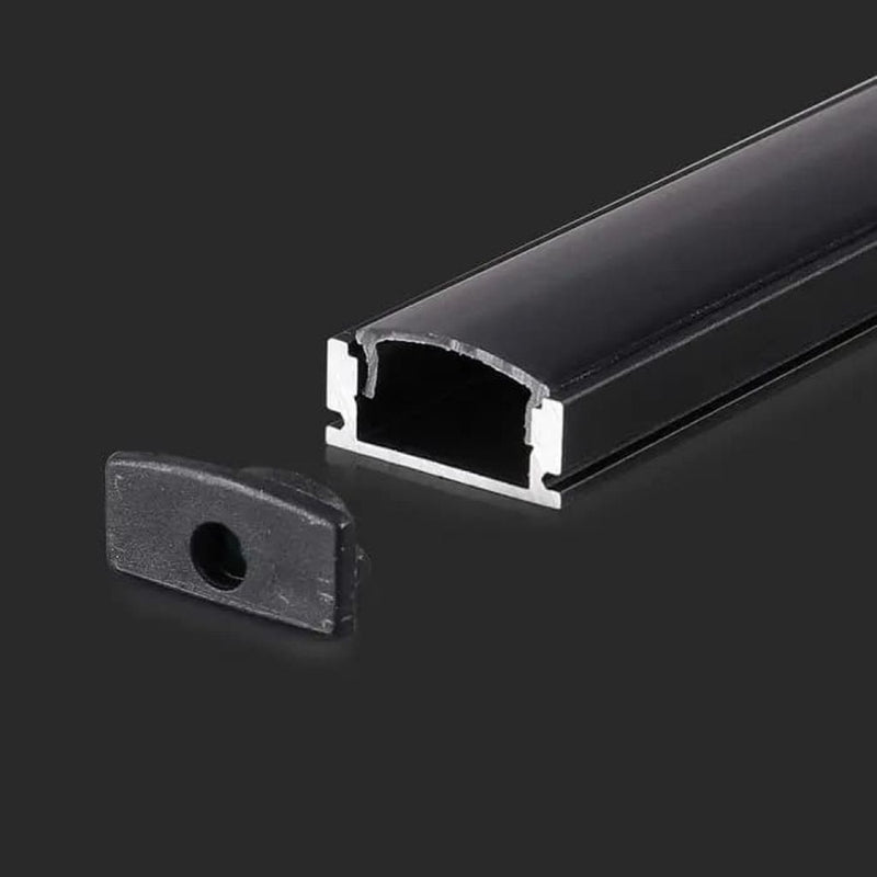 V-TAC Profilo Lineare per Strip LED fino a 12.4mm, Alluminio Nero con Copertura Nera Opaca 2000x17.4x7mm