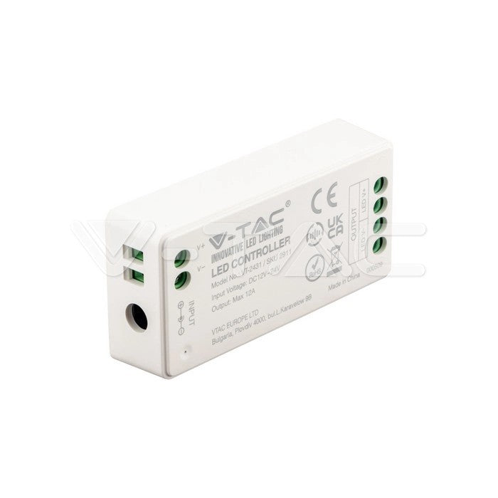 V-TAC Controller Dimmer Wireless RF 2.4 GHz per Strip LED Monocolore 1 Canale 12V/24V 12A