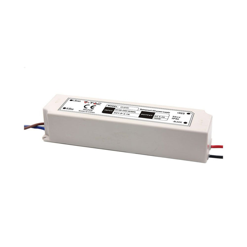V-TAC Alimentatore in Plastica 100W 24V 4.2A con 1 Uscita e Cavi a Saldare Colore Bianco 192x52x37mm IP65