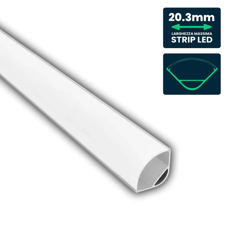 V-TAC Profilo Angolare Tondo per Strip LED fino a 20.3mm, Alluminio Silver con Copertura Opaca 2000x30x30mm