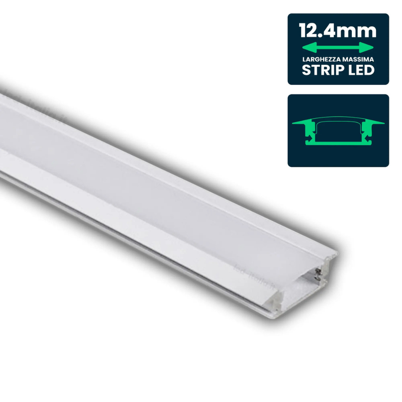 V-TAC Profilo Lineare da Incasso per Strip LED fino a 12.4mm, Alluminio Bianco con Copertura Opaca 2000x24.7x7mm
