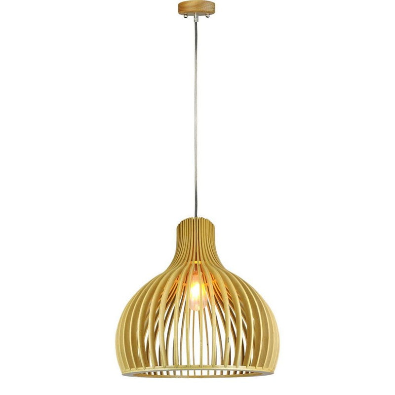 V-TAC Lampadario LED in Legno a Sospensione con Portalampada E27 (Max 60W) Cappuccio Cromato e Paralume a Imbuto d: 350*450mm 1m Cavo
