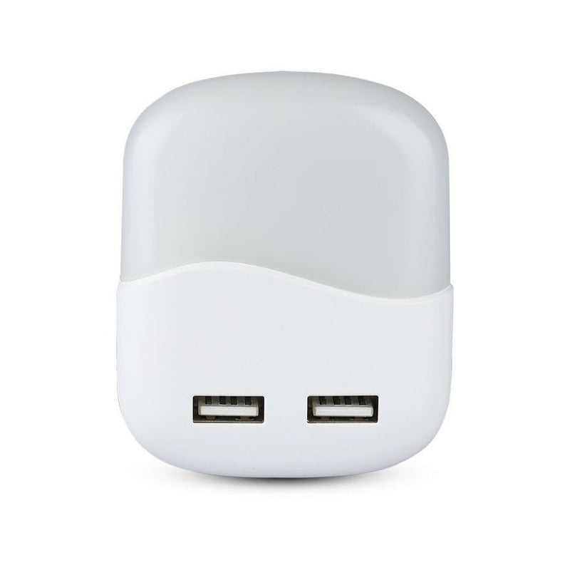V-TAC PRO Faretto LED Chip Samsung Segnapasso Notturno Quadrato 0,45W Sensore Crepuscolare e USB Colore Bianco 60*60*54,5 mm 3000K IP20