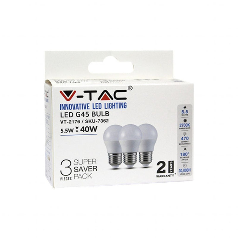 Lampadina LED E27 5,5W G45 2700K (Box 3 pezzi)