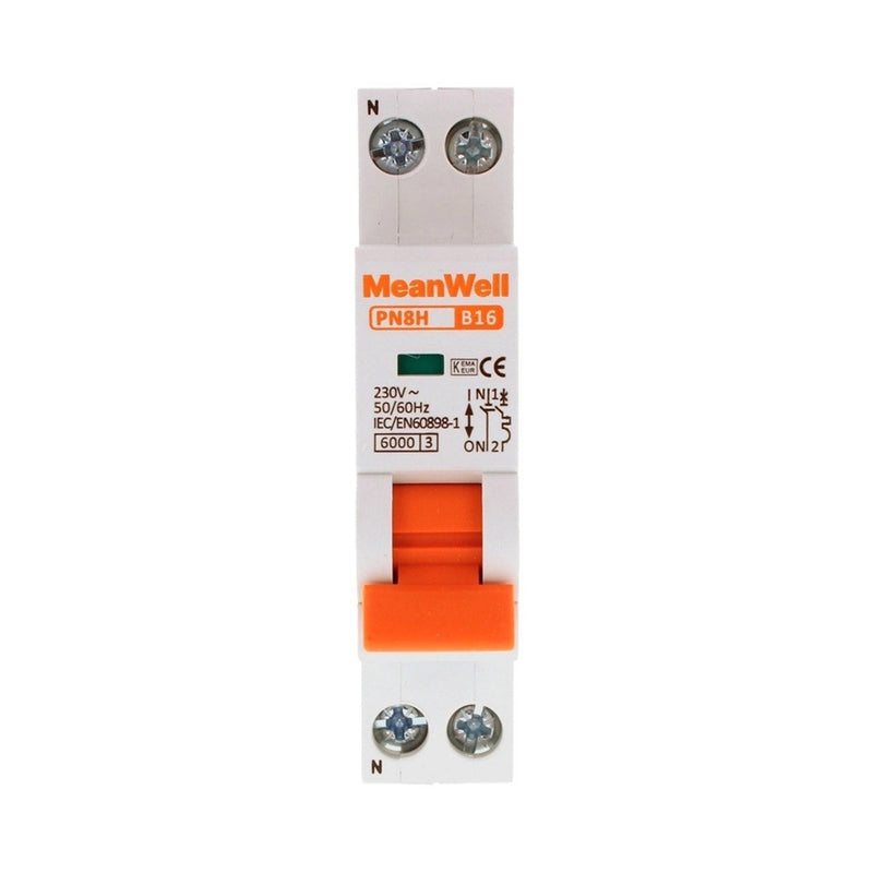 Magnetotermico per Quadri Elettrici con Guida DIN, Curva B, 1 Polo+Neutro 1 Modulo 6kA B16A AC 230V IP20 Certificato IEC60898 - Elettrowatt