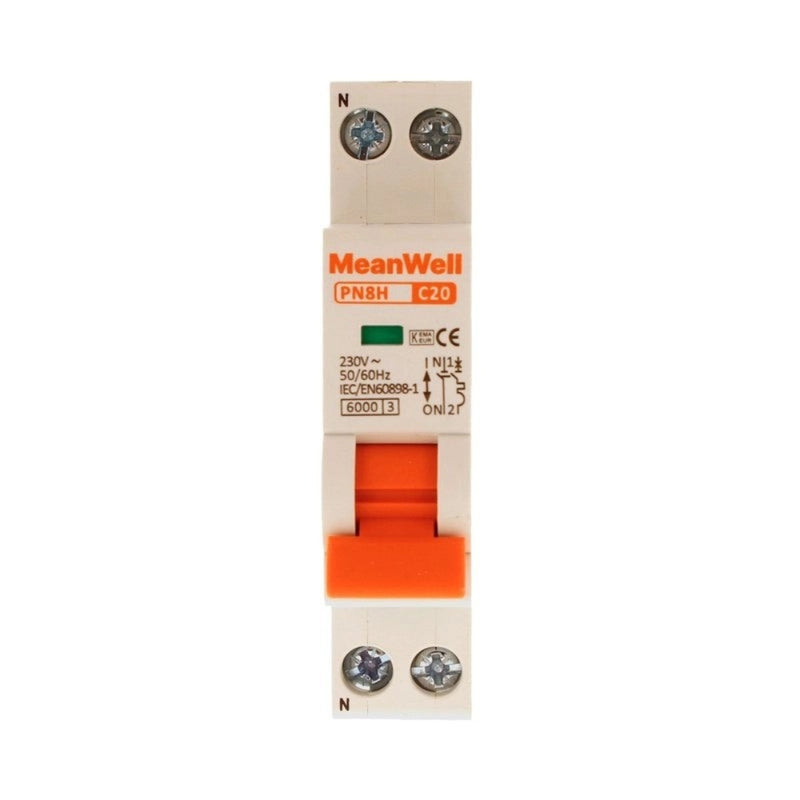 Magnetotermico per Quadri Elettrici con Guida DIN, Curva C, 1 Polo+Neutro 1 Modulo 6kA C20A AC 230V IP20 Certificato IEC60898