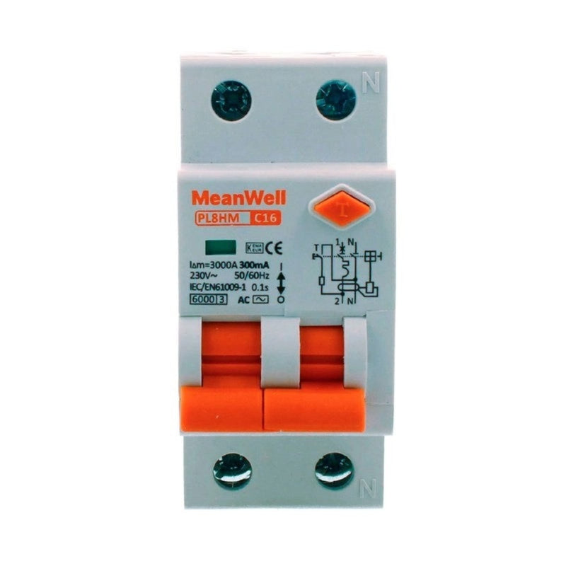 Magnetotermico Differenziale per Quadri Elettrici con Guida DIN, Tipo AC, Curva C, 1 Polo+Neutro 2 Moduli 6kA 300mA C16A 230V IP20 Certificato IEC61009
