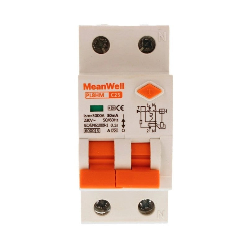 Magnetotermico Differenziale per Quadri Elettrici con Guida DIN, Tipo A, Curva C, 1 Polo+Neutro 2 Moduli 6kA 30mA C25A 230V IP20 Certificato IEC61009