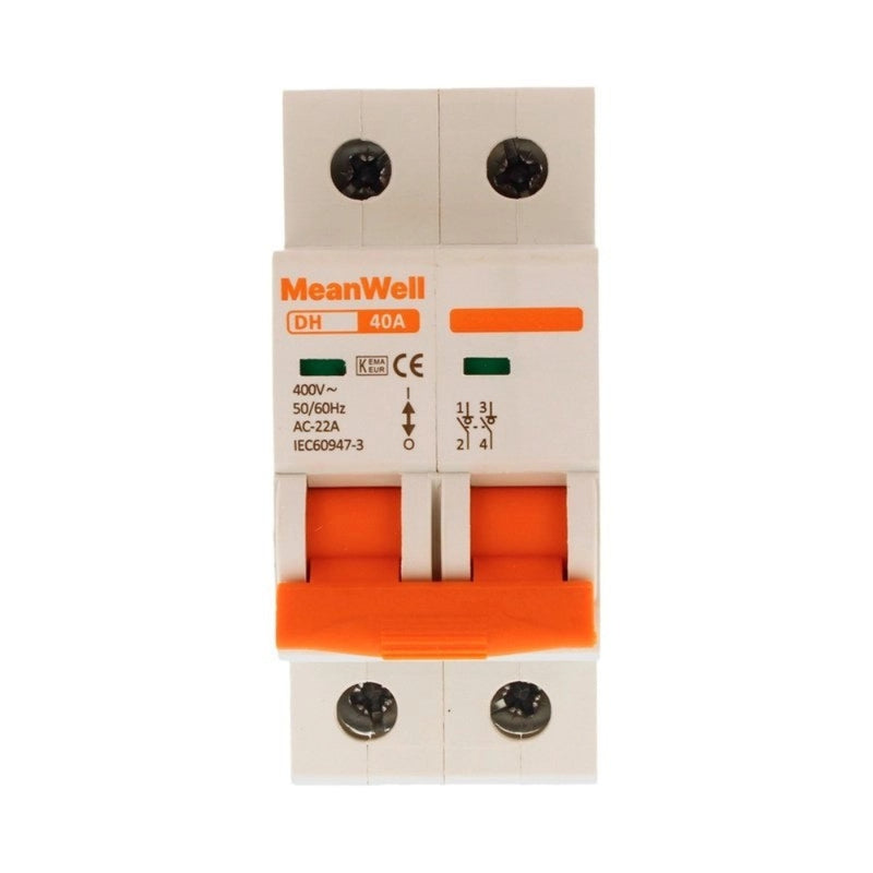 Sezionatore Modulare per Quadri Elettrici con Guida DIN, 2 Poli 2 Moduli 40A AC 400V IP20 Certificato IEC609475A 230V IP20 Certificato IEC61009