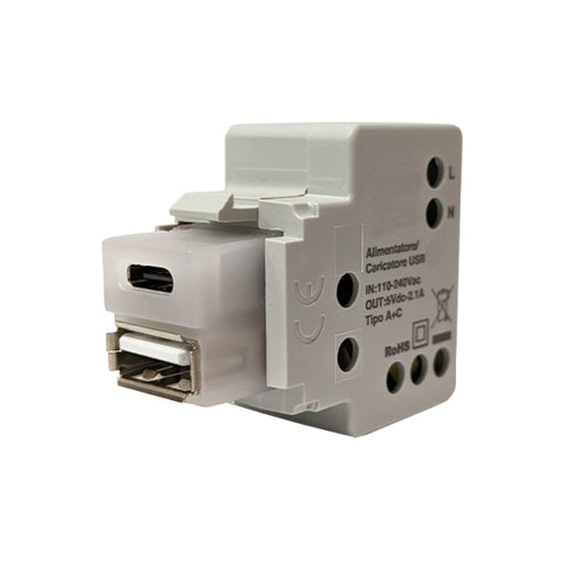 CARICATORE KEYSTONE USB A+C OUT 2,1A 5VDC IP20 - ElettroWatt.eu
