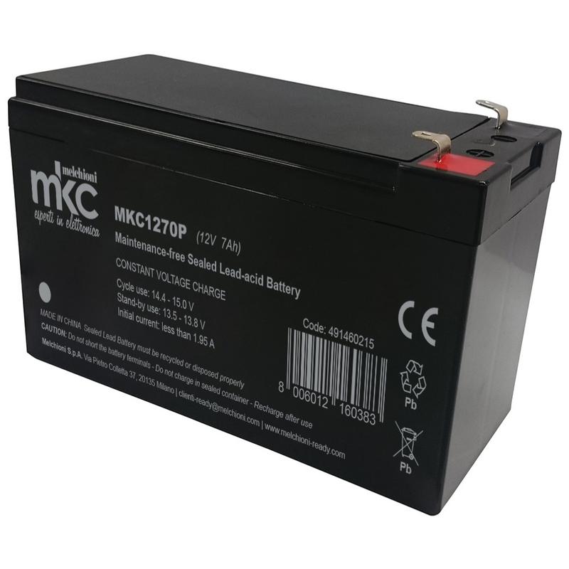 Batteria al piombo ricaricabile 12V 7Ah terminale faston 4.8mm MKC - Elettrowatt