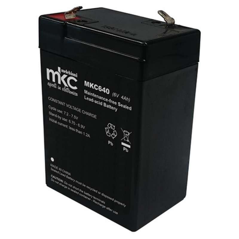 Batteria al piombo ricaricabile 6V 4Ah terminale faston 4.8mm MKC
