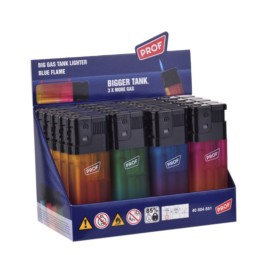 ACCENDINO BICOLORE TRASPARENTE CON SERBATOIO GRANDE 3xGAS  - CONFEZIONE 20PZ - PREZZO A CONFEZIONE - Elettrowatt