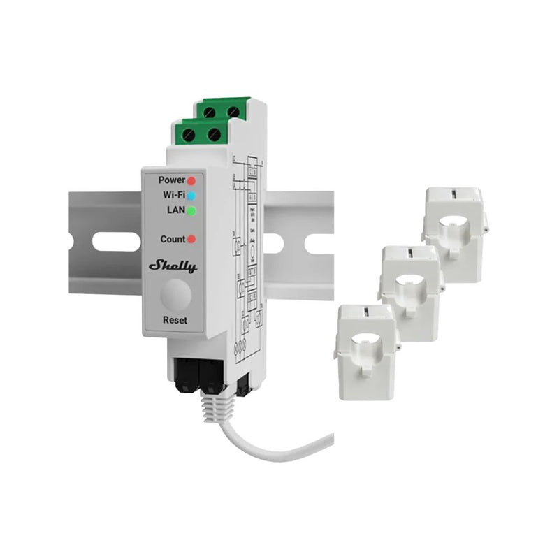 Shelly Pro 3EM 120A - Contatore energia DIN + 3 pinze 120A