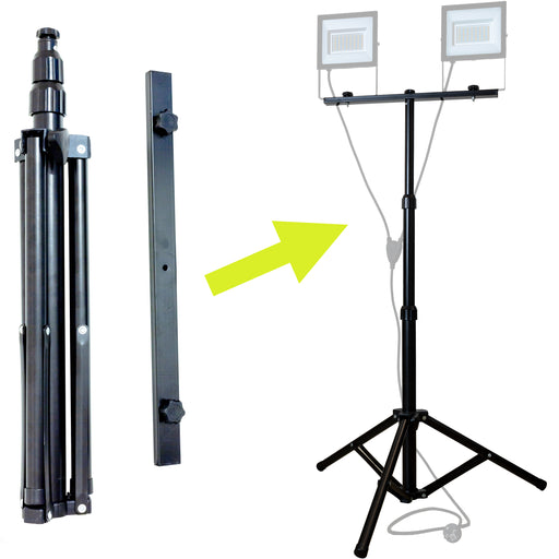 Treppiede Telescopico Nero Con Supporto per 2 Fari - Fino a 200 Watt - Elettrowatt