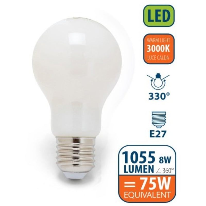 Lampadina LED a filamento Opal, Goccia A60, 8W/1055lm, base E27, 3000K