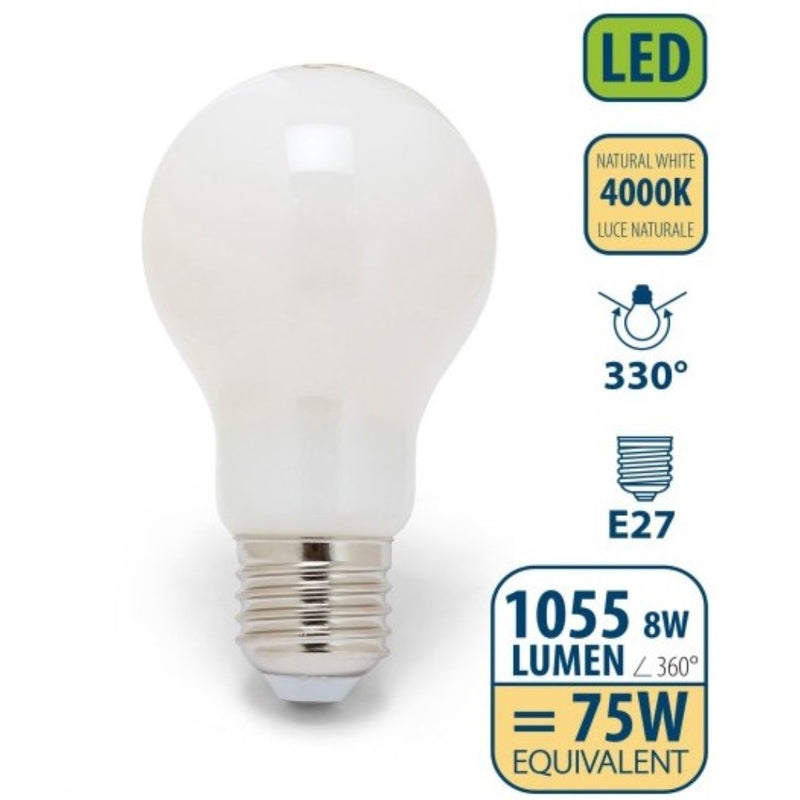 Lampadina LED a filamento Opal, Goccia A60, 8W/1055lm, base E27, 4000K