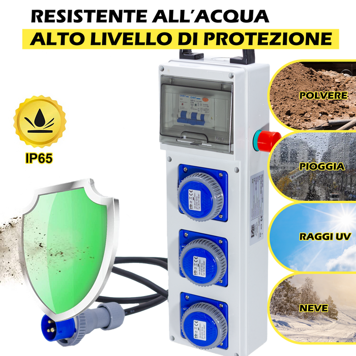 QUADRO TERMOP. 3 PRESE 2P+T 16A 230V IP67 + PULSANTE D'EMERGENZA - ElettroWatt.eu