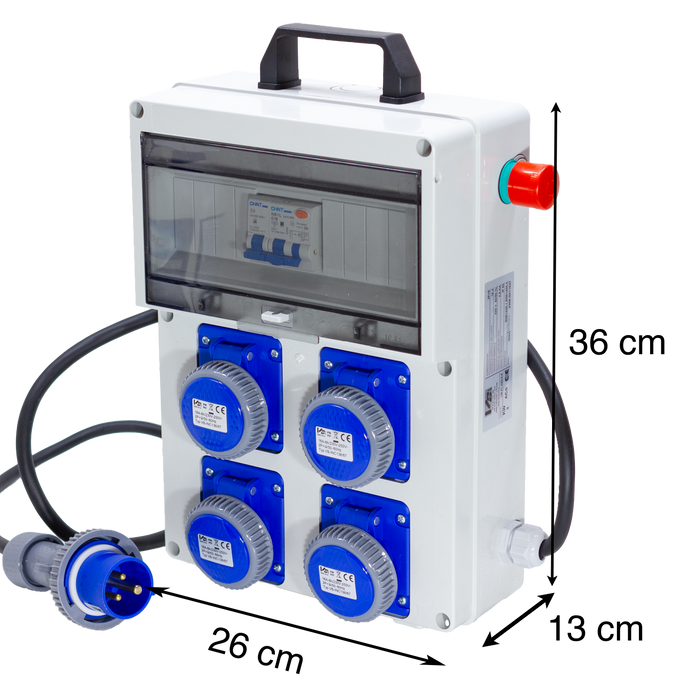 QUADRO ELETTRICO DA CANTIERE ASC 220V MONOFASE CON 4 PRESE IP67 DA 16A + FUNGO DI EMERGENZA - ElettroWatt.eu