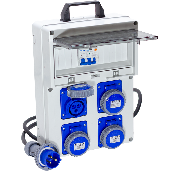 QUADRO ELETTRICO DA CANTIERE ASC 220V MONOFASE CON 4 PRESE IP67 DA 16A + FUNGO DI EMERGENZA - ElettroWatt.eu