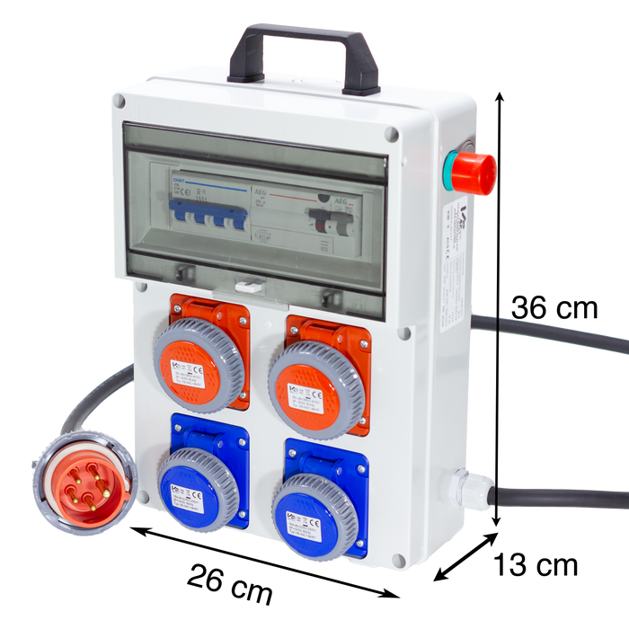 QUADRO ELETTRICO DA CANTIERE ASC 380V CON 2 PRESE 220V e 2 PRESE TRIFASE + FUNGO DI EMERGENZA - ElettroWatt.eu