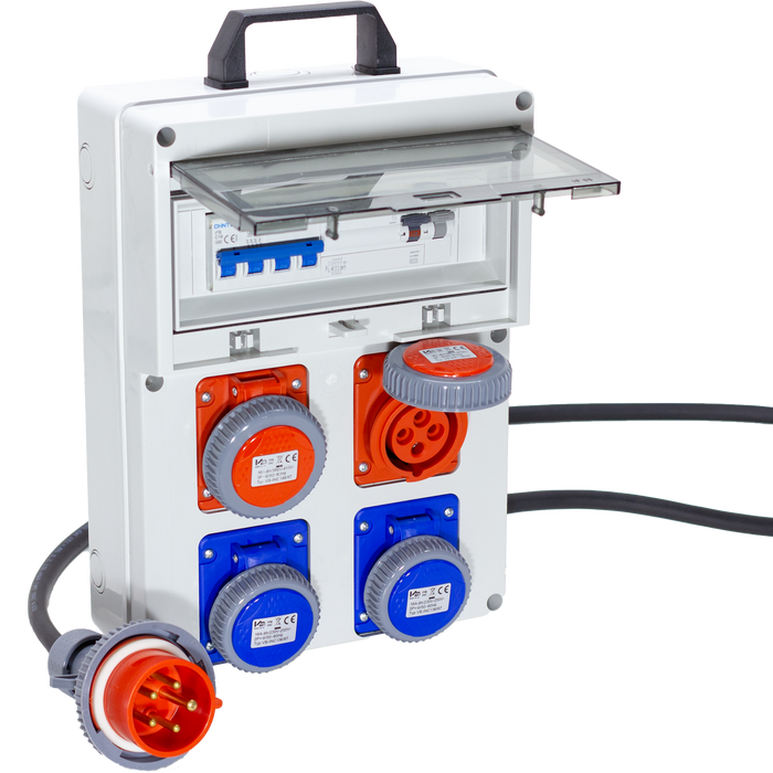 QUADRO ELETTRICO DA CANTIERE ASC 380V CON 2 PRESE 220V e 2 PRESE TRIFASE + FUNGO DI EMERGENZA - ElettroWatt.eu