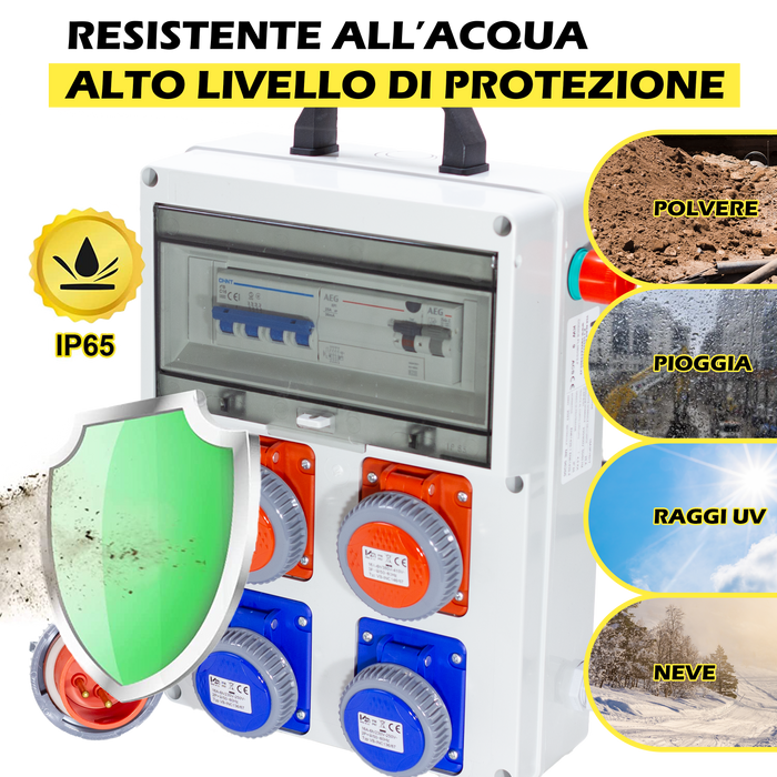 QUADRO ELETTRICO DA CANTIERE ASC 380V CON 2 PRESE 220V e 2 PRESE TRIFASE + FUNGO DI EMERGENZA - ElettroWatt.eu