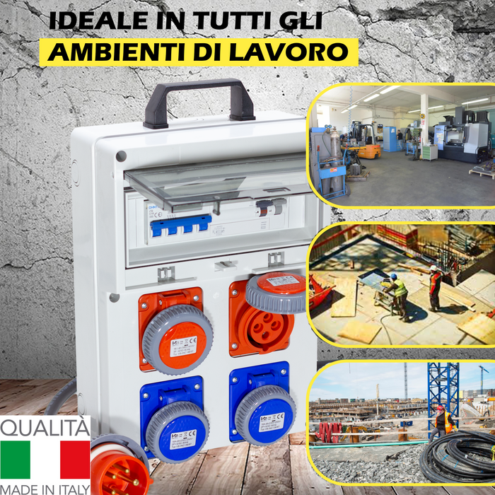 QUADRO ELETTRICO DA CANTIERE ASC 380V CON 2 PRESE 220V e 2 PRESE TRIFASE + FUNGO DI EMERGENZA - ElettroWatt.eu