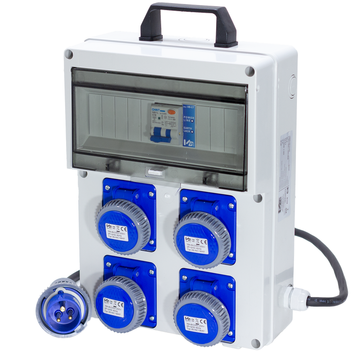 Quadro Elettrico da Cantiere ASC - con allarme di messa a terra - Distributore con 4 Prese Industriali IP67 da 16A con Differenziale da 16A - ElettroWatt.eu