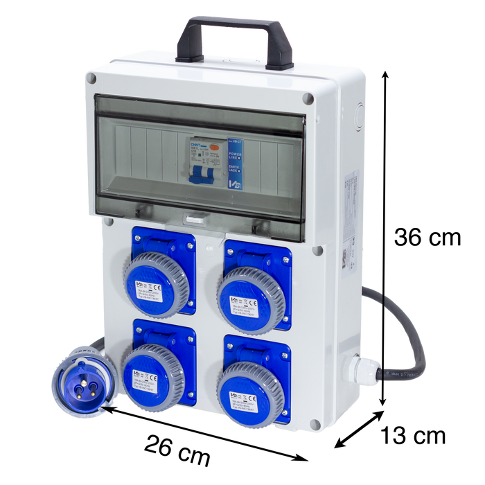 Quadro Elettrico da Cantiere ASC - con allarme di messa a terra - Distributore con 4 Prese Industriali IP67 da 16A con Differenziale da 16A - ElettroWatt.eu