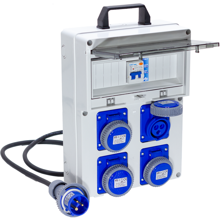 Quadro Elettrico da Cantiere ASC - con allarme di messa a terra - Distributore con 4 Prese Industriali IP67 da 16A con Differenziale da 16A - ElettroWatt.eu
