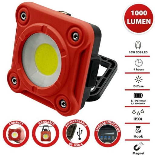 Proiettore Ricaricabile LED 10W, Torcia potente COB con Magnete, gancio e supporto orientabile. Impermeabile. Espositore 6pz. - ElettroWatt.eu