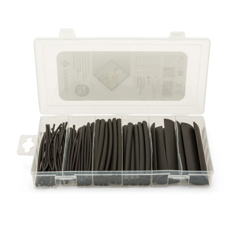 Kit di 100 guaine termorestrigenti. 6 misure assortite. Nero - ElettroWatt.eu