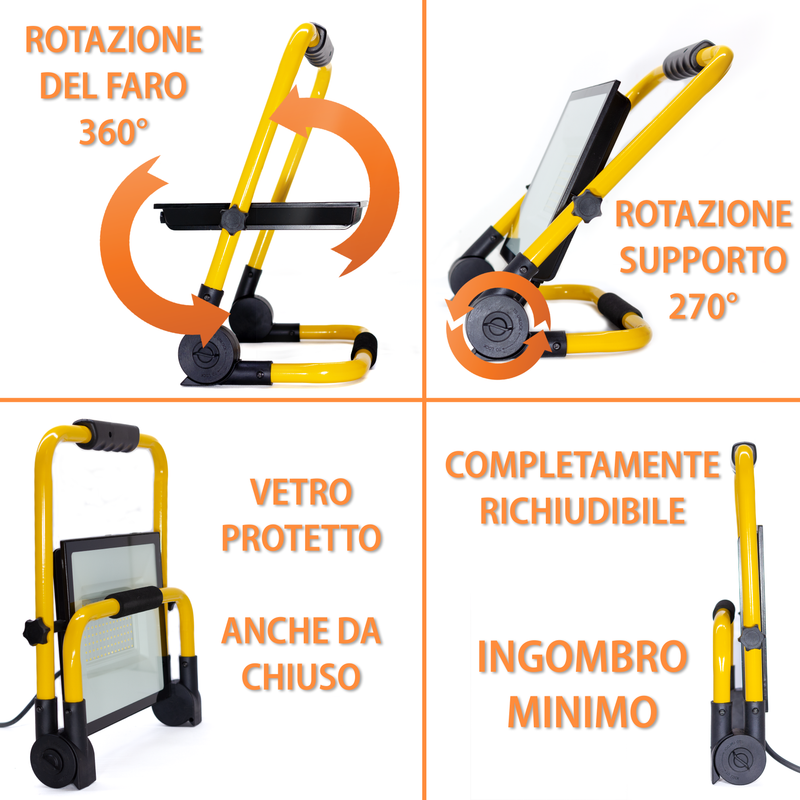 PROIETTORE LED TERMINUS CANTIERE 100W 8000LM C/PIEDISTALLO CAVO MT.1,5 - ElettroWatt.eu