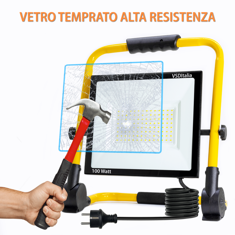 PROIETTORE LED TERMINUS CANTIERE 100W 8000LM C/PIEDISTALLO CAVO MT.1,5 - ElettroWatt.eu