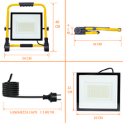 PROIETTORE LED TERMINUS CANTIERE 100W 8000LM C/PIEDISTALLO CAVO MT.1,5 - ElettroWatt.eu