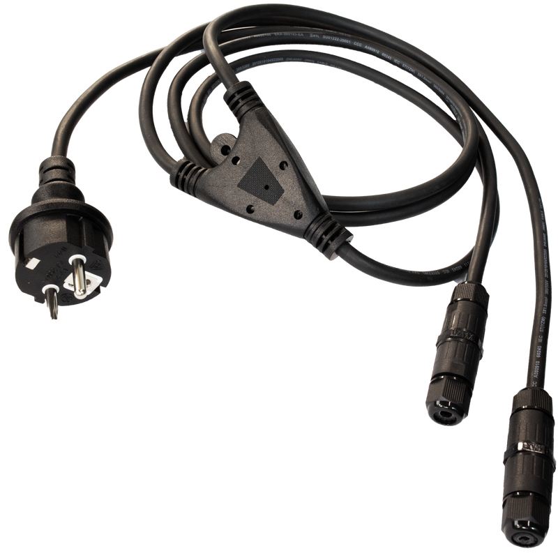 Cavo per due fari - cablaggio doppio con spina schuko - sdoppiatore elettrico doppio serracavo con morsetti stagni - alimentazione elettrica a due vie. - ElettroWatt.eu