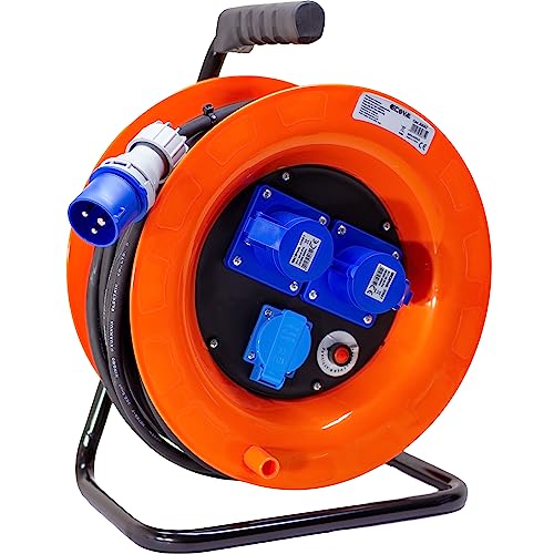 Avvolgicavo industriale IP44 - 2 prese CEE, 1 presa Schuko - 30 metri 220V - Cavo in Neoprene H07Rn-f - ElettroWatt.eu